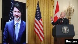 Presidenti i Shteteve të Bashkuara, Joe Biden, gjatë takimit virtual me kryeministrin e Kanadasë, Justin Trudeau.