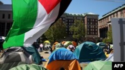 În majoritatea campusurilor unde studenții protestează, ei ocupă pașnic peluzele sau piațetele din campus cu corturi și pături. În alte câteva universități, studenții au ocupat clădiri. În imagine: Universitatea Columbia, 25 aprilie 2024.