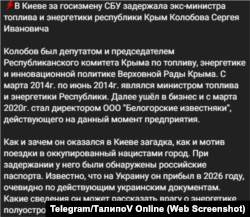 Реакция пророссийских крымских блогеров на задержание в Киеве бывшего министра топлива и энергетики в российском правительстве Крыма Сергея Колобова
