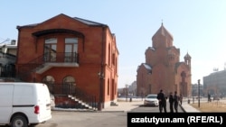 Armenia - Police are deployed outside St. Thaddeus's Church in Masis and the officers of the local bishop dismissed by Catholicos Garegin II, January 12, 2026.
