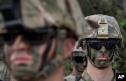 NATO soldiers take part in a military exercise in Lithuania in June 2018.