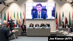 Russian Energy Minister Aleksandr Novak speaks during an informal OPEC meeting in Vienna on November 29.