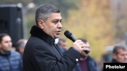 Armenia -- Former National Security Service Director Artur Vanetsian speaks at an opposition rally in Yerevan, November 21, 2020.