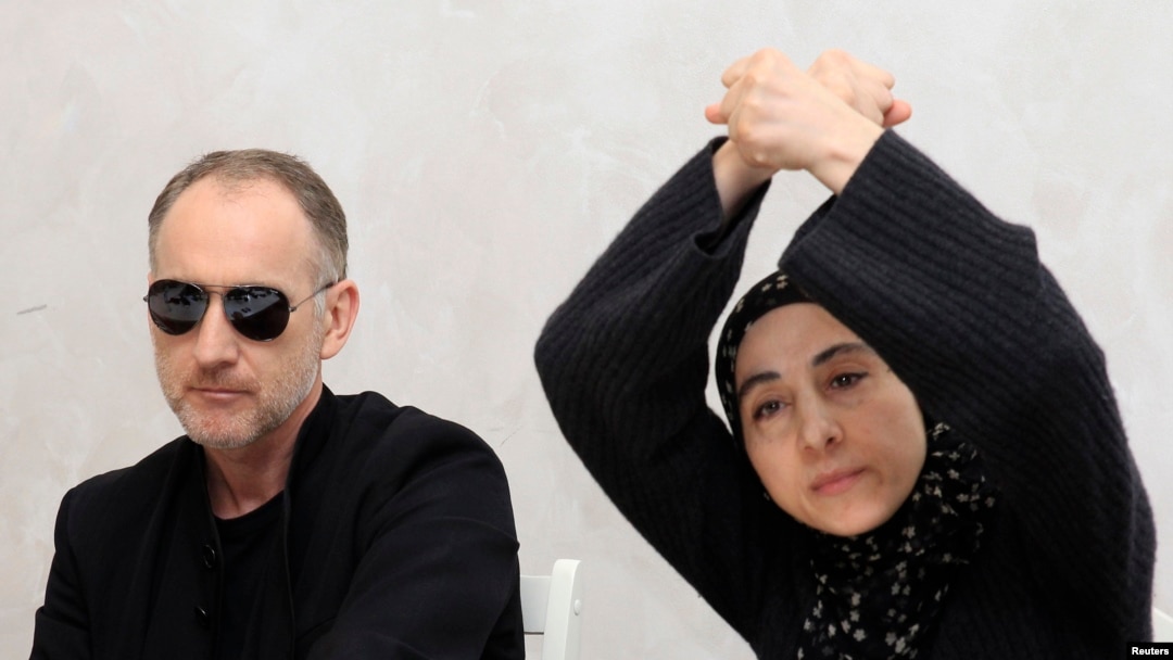 Anzor Tsarnaev (left) and Zubeidat Tsarnaeva, parents of Tamerlan and Dzhokhar Tsarnaev, at a news conference in Makhachkala on April 25