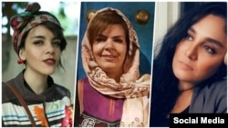 Iranian women’s rights defenders Monireh Arabshahi (Center), Yasaman Aryani (Left) and Mojgan Keshavarz (Right) have been detained in Shahr-e Ray prison, outside Tehran, since April 2019. 