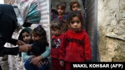 کودکان افغان در حال دریافت واکسین پولیو 