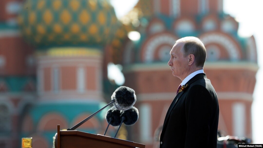 Russian President Vladimir Putin delivers a speech during a Victory Day parade in Moscow. This year, he has had to postpone the annual gala event due to the COVID-19 pandemic. (file photo)