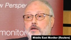 Saudi dissident Jamal Khashoggi speaks at an event hosted by Middle East Monitor in London on September 29.