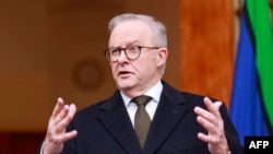 Premijer Australije, Entoni Albaneze, tokom konferencije za medije u Kanberi 11. avgusta 2025.
