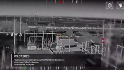 Скриншот кадра видео СБС Украины, на котором запечатлена атака на электроподстанцию ПС 110/35 кВ «Выпасное» в Крыму, 03.07.2026 года