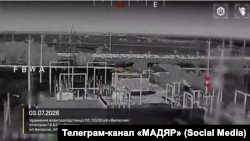 Скриншот с видео СБС Украины, на котором запечатлена атака на электроподстанцию ПС 110/35 кВ «Выпасное» в Крыму, 03.07.2026