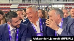 Danijel Živković, Milo Đukanović, i nekadašnji predsjednik Crne Gore Filip Vujanović, Kongres Demokratske partije socijalista, Podgorica 16.februar 2025.