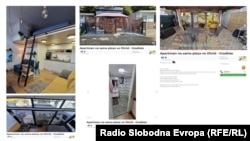 Disa fotografi që tregojnë ndërtesa të lëshuara me qira në Gradishtë me çmim deri në 120 euro.