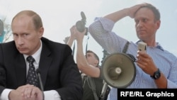 V.Putin (solda) və A.Navalny (kollaj)