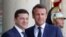 French President Emmanuel Macron (right) meets Ukrainian President Volodymyr Zelenskiy at the Elysee Palace in Paris on June 17. 