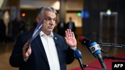 Hungary's Prime Minister Viktor Orban speaks during a press conference at the end of the European Council meeting in Brussels, Belgium on December 19, 2025.