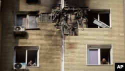 A Kyiv apartment block damaged by a Russian drone strike, March 23, 2025. 