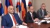 Armenia - Opposition leaders Raffi Hovannisian (L), Seyran Ohanian (C) and Vartan Oskanian at a news conference in Yerevan, 31Mar2017.