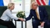US President Donald Trump shakes hands with European Commission President Ursula von der Leyen, after an announcement of a trade deal between the US and the EU, in Scotland, July 27, 2025.