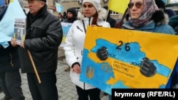 Під час мітингу до Дня кримського спротиву російській окупації. Місто Генічеськ Херсонської області, 26 лютого 2019 року