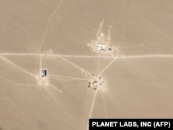 A satellite image shows what is believed to be a missile silo under construction in a Chinese desert in 2021.