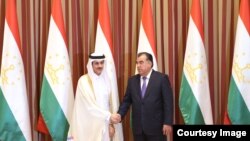 Tajik President Emomali Rahmon met head of Izdan holding Sheikh Khalid al-Sani, Dushanbe, 18.09.2014 Photo from president.tj