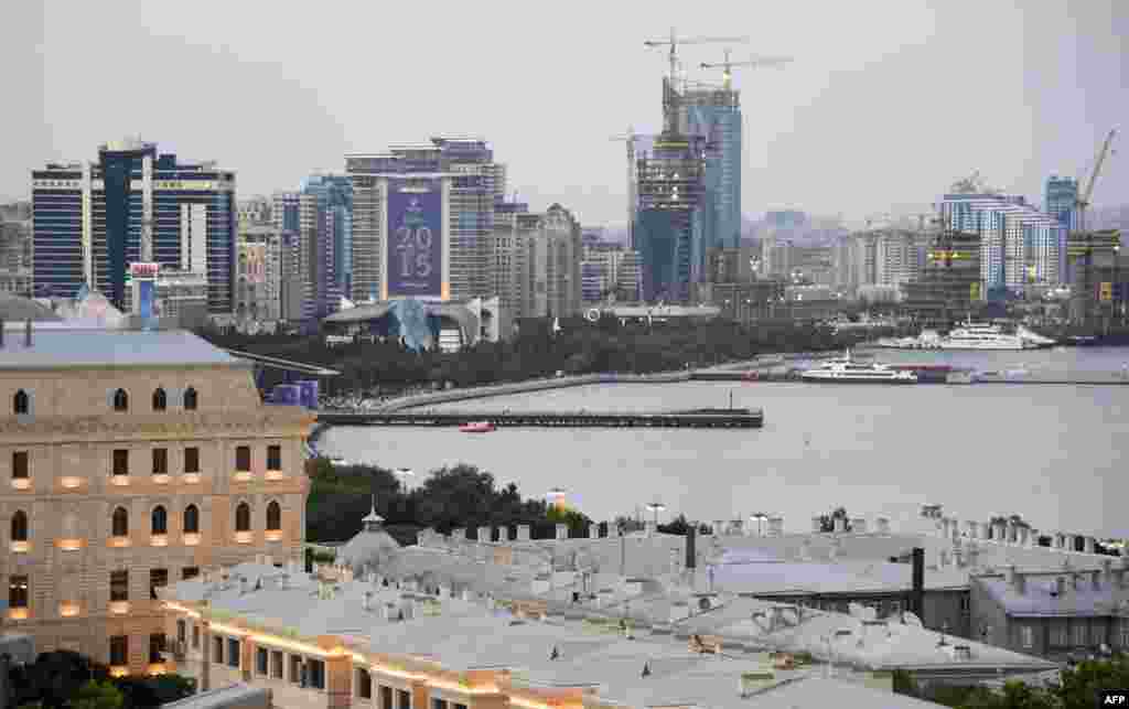 A general view shows the harbor area ahead of the 2015 European Games in Baku.