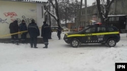 Police at the scene of the explosion