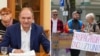 Primarul Chișinăului, Ion Ceban, și protestatari pentru drepturile omului, în fața primăriei capitalei, pe 15 2025 (colaj Europa Liberă) 
