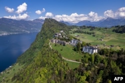 The Burgenstock mountain resort sits above Lake Lucerne in Switzerland.
