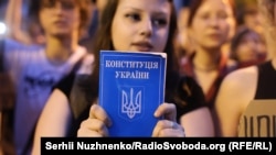UKRAINE -- Protest against a bill that tightens restrictions on two crucial anti-corruption agencies. Kyiv, July 22, 2025