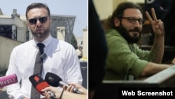 საბა სხვიტარიძის ადვოკატი ირაკლი ჩომახაშვილი:
„არავინ იფიქროს, რომ დაცვის მხარე მუხლის გადაკვალიფიცირებით კმაყოფილი იქნება“. ფოტოზე: ჩომახაშვილი და სხვიტარიძე