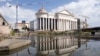 The construction site of Macedonia's new Archaeology Museum in the center of Skopje. It is one of many new buildings and statues that are part of an elaborate makeover for the city. 