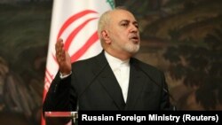 Russia-- Iranian Foreign Minister Mohammad Javad Zarif speaks during a news conference following a meeting with his Russian counterpart in Moscow, June 16, 2020