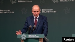 Prim-ministrul irlandez Micheal Martin marchează lansarea oficială a președinției irlandeze a UE la Dublin, Irlanda, pe 10 iunie 2026.
