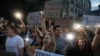 Demonstrators protest in Kyiv on July 22 against legislation that limits the independence of two anti-corruption agencies in Ukraine.