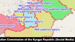 Шайлоо округдарынын картасы. Иллюстрациялык сүрөт.