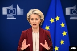 Очільниця Єврокомісії Урсула фон дер Ляєн на пресконференції в Брюсселі, Бельгія, 3 грудня 2025 року