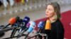 European Union foreign-policy chief Federica Mogherini speaks at an international conference on the future of Syria and the region in Brussels on April 25.