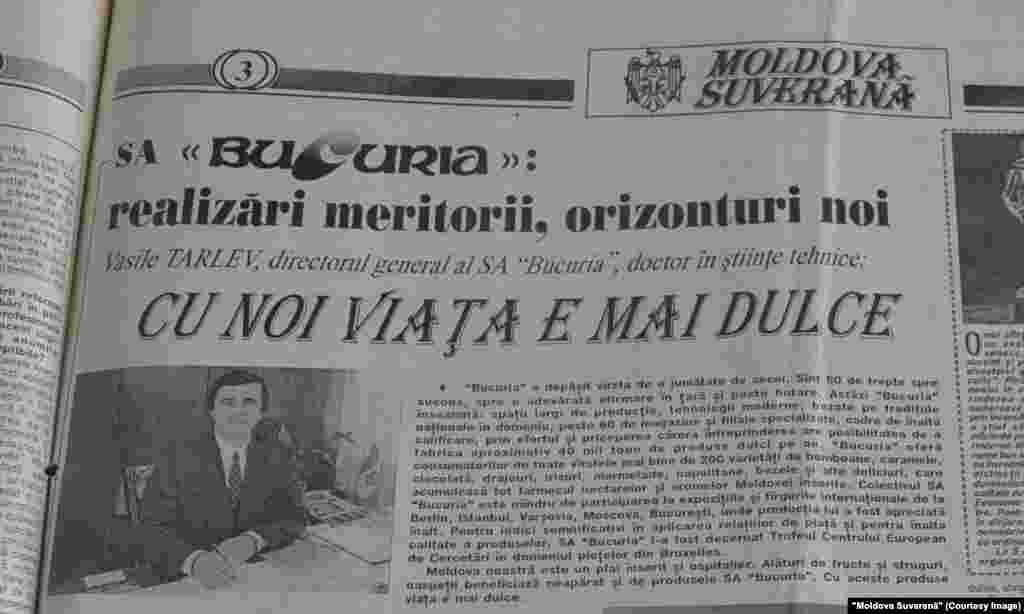 &quot;Moldova Suverană&quot;, 28 mai 1998, directorul fabricii de bomboane &quot;Bucuria&quot; Vasile Tarlev