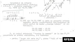 O notă a unității speciale „r” din ministerul de interne datată 4 martie 1987.