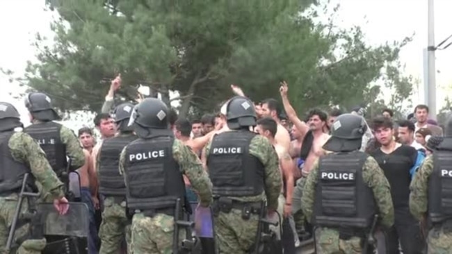 Thousand migrants protested today on the Macedonia- Greece border