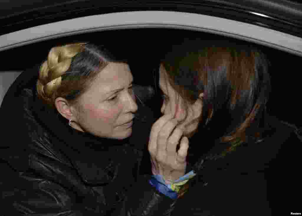 Tymoshenko hugs her daughter,Yevhenia,who fought long and hard for her mother's release.