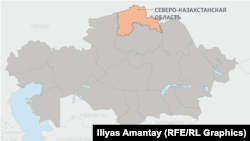 Северо-Казахстанская область на карте Казахстана