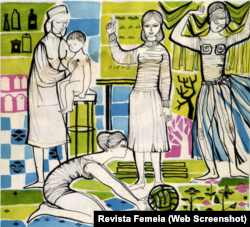 Femeia, văzută în ipostazele dominante de mamă, doctoriță, învățătoare sau artistă, în revista „Femeia”, anii 1980.