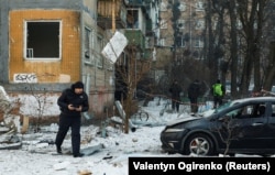 Киев, на месте попадания дрона в жилой дом, 3 февраля 2026 года