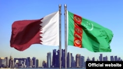 Государственные флаги Туркменистана и Катара