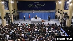 Supreme Leader, Ayatollah Ali Khamenei, gives a speech to hand-picked students on Wednesday 22, 2019.