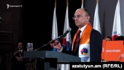 Armenia - Former Defense Minister Seyran Ohanian speaks at the start of his alliance's election campaign, 5 March, 2017