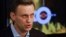 Russian opposition leader Aleksei Navalny speaks in the studio of the radio station Ekho Moskvy in Moscow on December 27.